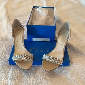 Something Bleu Cappy Nude Satin Heel with Pearls